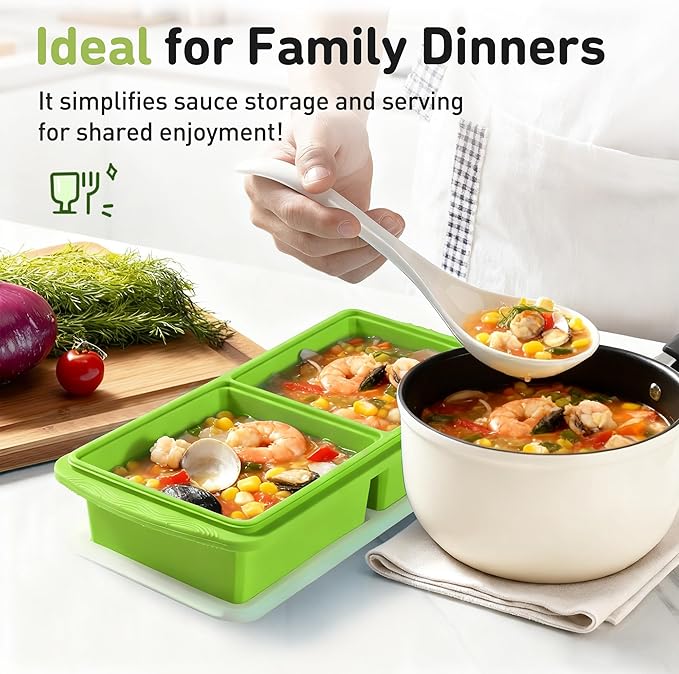 Silicone Freezer Tray with Lid Soup Freezer Container Molds with Steel Reinforced Rim Ice Cube Freezer Molds for Soup, Sauce, Leftovers, Homemade Meal Prep Containers Butter Molds Kitchen Sets