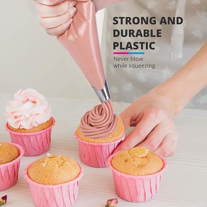 Riccle Disposable Piping Bags 16 Inch - 100 Textured Anti Burst Pastry Bags - Icing Piping Bags for Frosting - Ideal for Cakes and Cookies Decoration