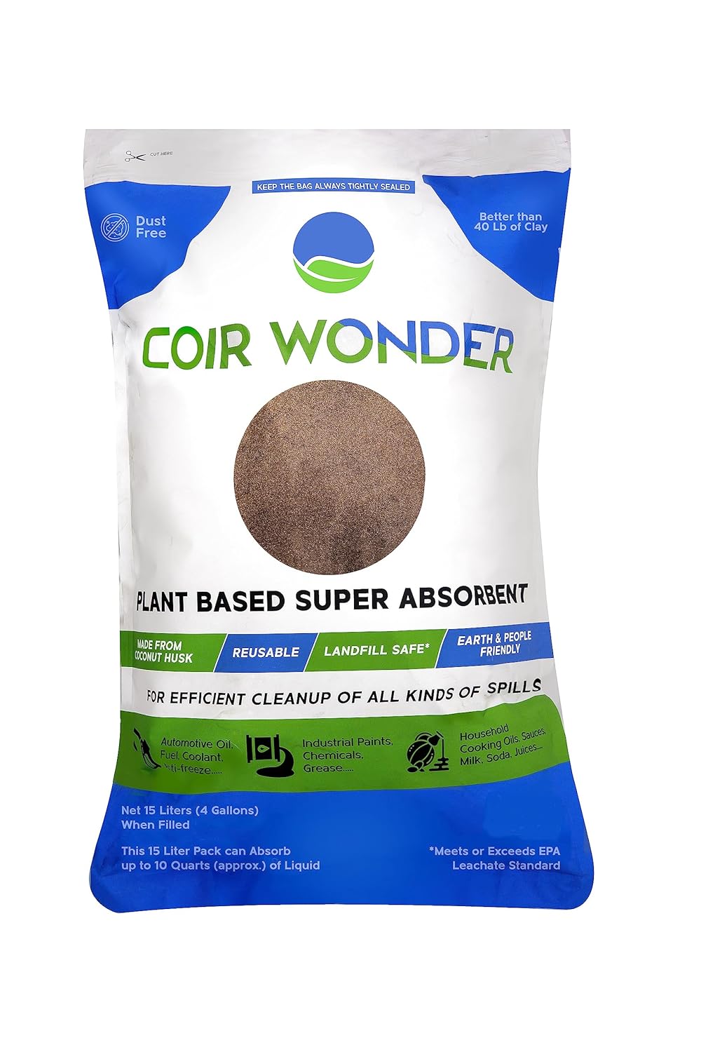 3-in-1 Oil Absorbent, Paint Hardener & Sweeping Compound – 15L (5.3 Lb) – Absorbs 10 Quarts Oil, Solidifies 33 Cups Cooking Oil – Eco-Friendly Spill Cleanup Granules for Shop, Garage, Home