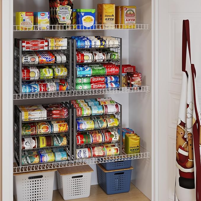 JKsmart 4-Tier Can Rack Organizer for Pantry, Adjustable Can Storage Holder for Various Ounces of Canned food Soda Drinks, Can Dispenser Holds Up to 48 Cans for Cupboard Cabinet