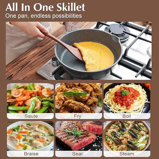 SENSARTE Nonstick Cookware Set 16-Piece, Healthy Pots and Pans Set, Non-stick Kitchen Cooking Set with Stay-Cool Handles, Silicone Utensils and Pot Protectors, PFOA Free