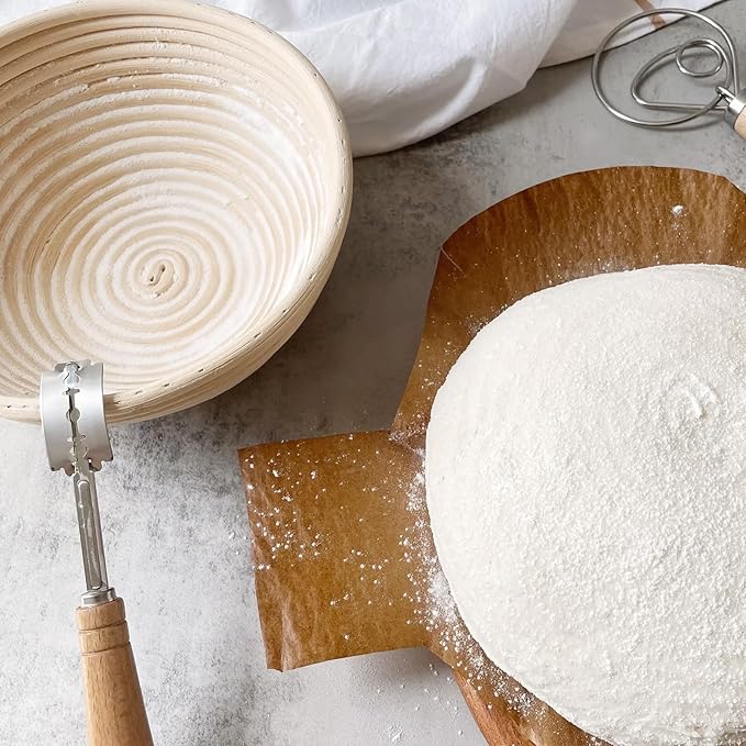 Dimpola Banneton Bread Proofing Basket Banneton Basket Set Sourdough Proofing Basket Round Proofing Bowls Handmade Rattan Baskets and Liners (Oval & Round Baking Set)