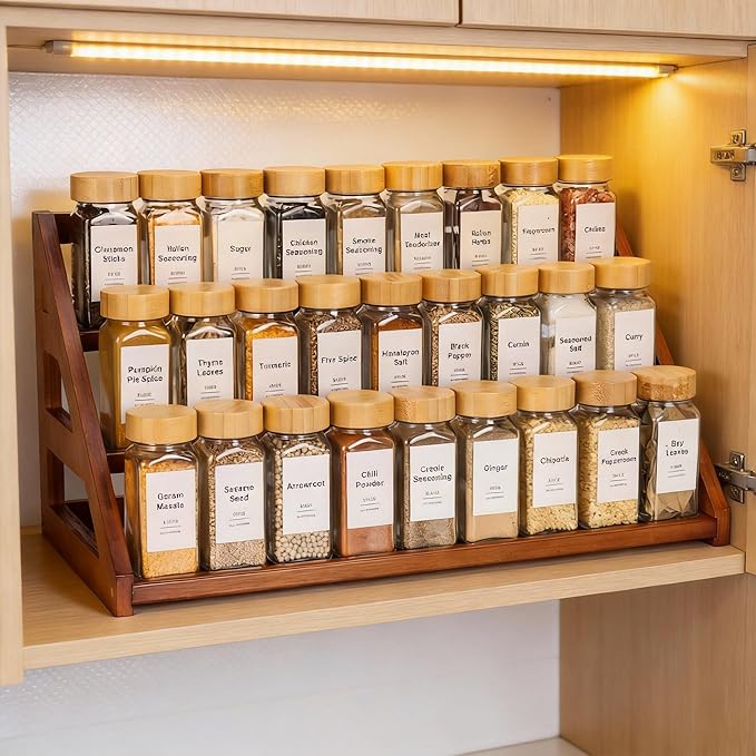 Spice Rack, Spice Organizer -3 Tier Bamboo Spice Racks, Solution for Spice Storage in Kitchens, Countertops，Storage Rooms and Other Places(Walnut)