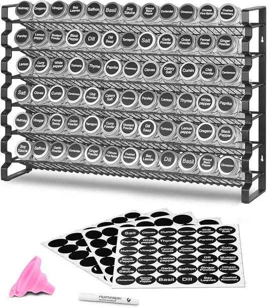 VEVOR Spice Rack Organizer for Cabinet, Spice Organizer with 72 Empty Spice Jars, Lids, Spice Labels, and Funnel Complete Set, Seasoning Organizer for Countertop, Kitchen, Pantry, Cupboard, 23x16 in