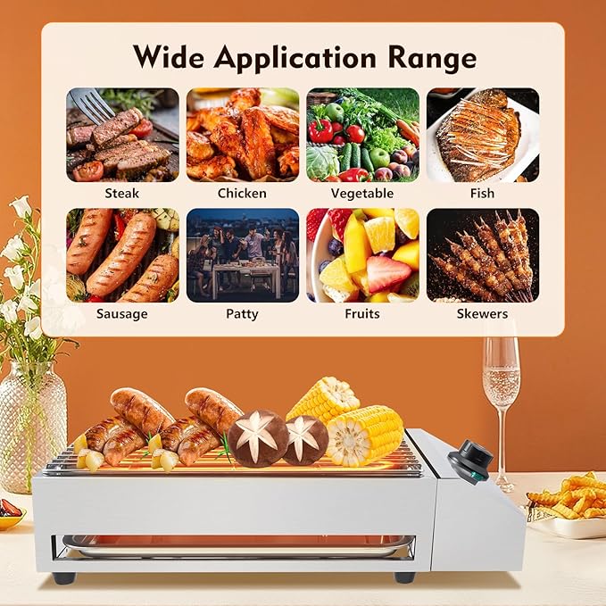 Electric Indoor Outdoor Grill, 1800W Commercial Electric Grill with Removable Griddle, Adjustable Temperature 122F-572F, Stainless Steel Smokeless Indoor Grill for Party Cooking Home Commercial