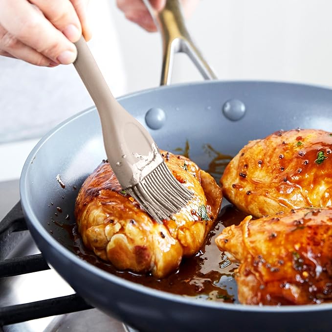 GreenPan Silicone Basting Brush, Cooking Kitchen Utensil, Sauce Marinades BBQ Grill Bake, Flexible Rubber Nonstick Cookware, Steel Core Heat-Resistant, Anti-Slip Handle BPA-Free Dishwasher Safe, Taupe