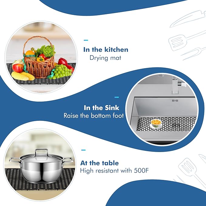 Bestjing Silicone Sink Protectors for Kitchen Sink - 28.4"x 14.3" Kitchen Protector Accessory, Non-Slip Heat Resistan Mat for Bottom of Farmhouse Stainless Steel Porcelain, Black