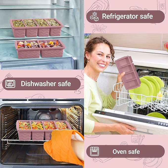 Silicone Freezer Molds for Soup with Lid, 1-Cup & 2-Cup Large Ice Cube Trays Food Storage Containers for Meal Prep, Freeze 500mL/250mL/125mL Portions – 2 Pack