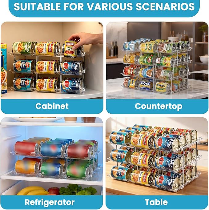 Can Organizer for Pantry, 2 Tier Canned Food Goods Storage Organizer, Clear Soda Can Organizer for Refrigerator Stackable Can Dispenser Rack Holders for Pantry Cabinet Fridge Countertop, Holds 24 Cans