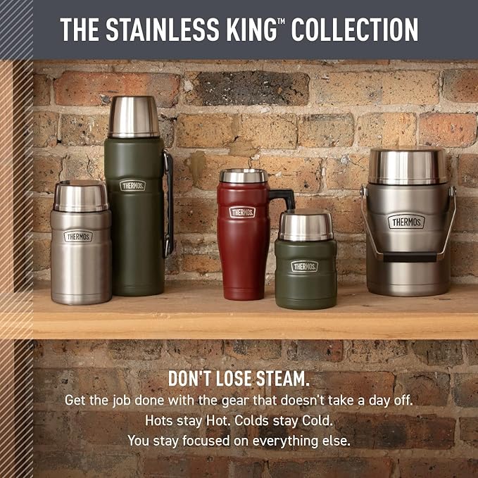 THERMOS Stainless King Vacuum-Insulated Travel Mug with Handle - 16oz, Midnight Blue - Thermos Tumbler for Hot & Cold Drinks - Leak & Sweat-Proof Stainless Steel Coffee Mug with Lid for Commuting