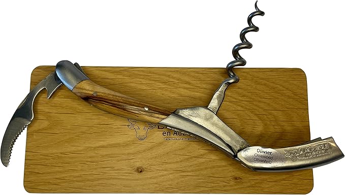 Laguiole En Aubrac Sommelier Waiter's Corkscrew, Olivewood Handle, Wine Opener With Foil Cutter & Bottle Opener, Brushed Bolster