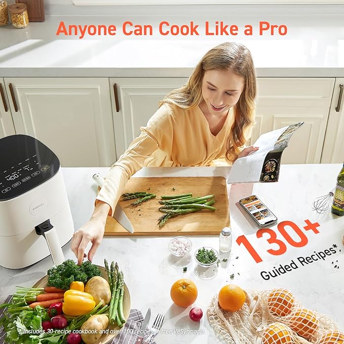 COSORI Air Fryer Pro LE 5-Qt Airfryer, With 20PCS paper liners, 10 Functions that Dry, Bake, Roast &Preheat, Shake Reminder, Up to 450℉, 85% Oil less, Compact, 130+ Recipes, Dishwasher Safe, White