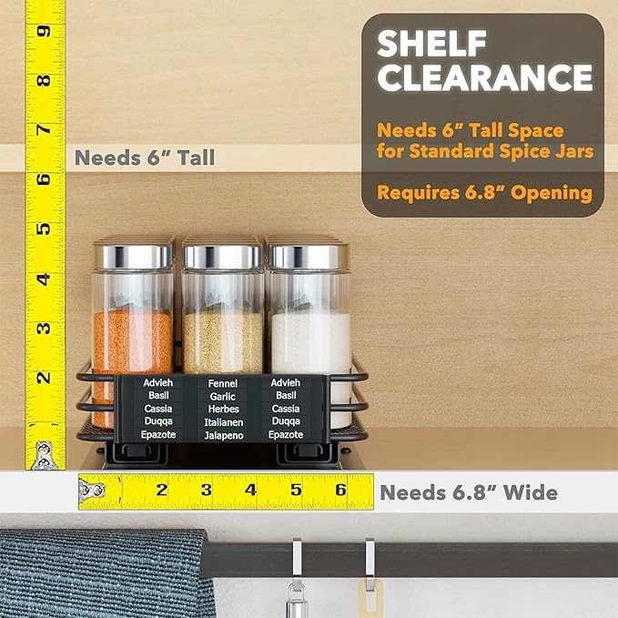 SpaceAid Pull Out Spice Rack Organizer for Cabinet, Heavy Duty Slide Out Seasoning Kitchen Organizer, Cabinet Organizer, with Labels and Chalk Marker, 6.5" W x10.75 D x2.5 H, 1 Drawer 1-Tier