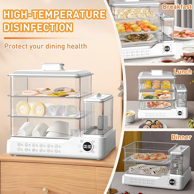 24L/25QT Electric Steamer, 3 Tier Food Steamer, Commercial Stainless Steel Steamer with Detachable Water Tank, Large Capacity Breakfast Machine with Timer, for Home, Restaurant, Party