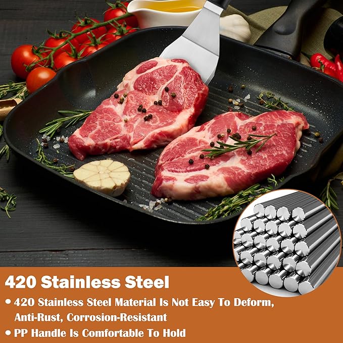 Stainless Steel Spatula Set of 3, Small Metal Spatulas for Cooking Cast Iron Skillet - Fish Turner Hamburger Spatula Griddle Grill Spatulas - for Grill, Pancake, Fish, Hamburger, Egg