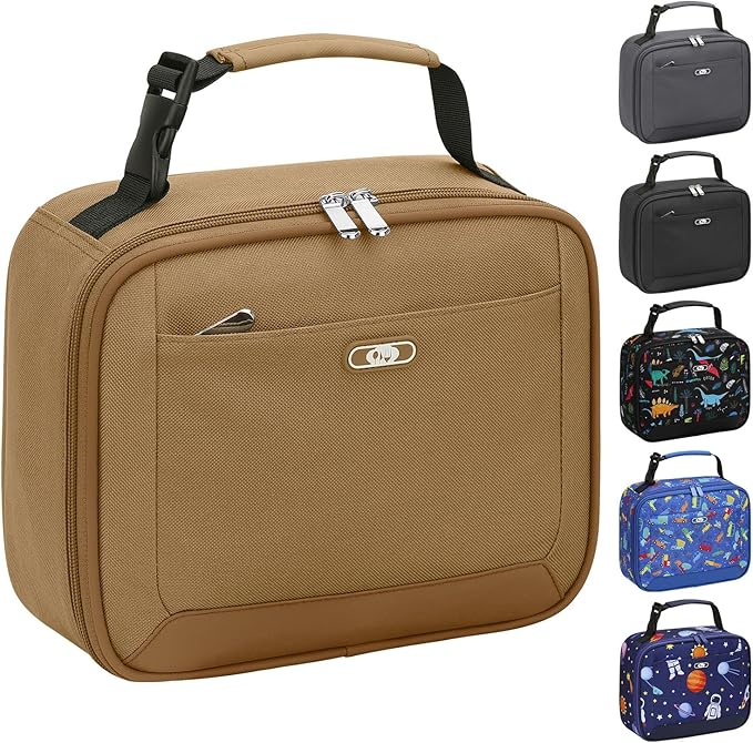 Lunch Box Kids Insulated Lunch Bag for Boys Girls Cute Reusable Lunch Tote Bag Waterproof Portable Thermal Lunch Box Kids for School Picnic Travel Khaki
