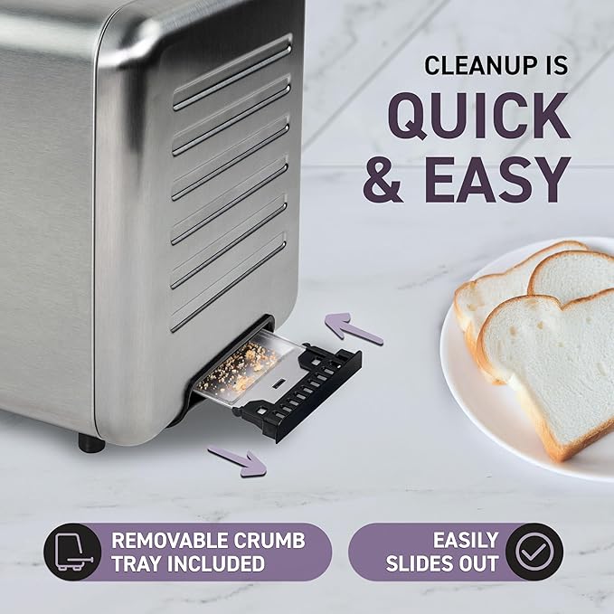 Inspirex Touch Screen Toaster - 4 Slice Long Extra-Wide Slots - 5 Bread Type and 6 Browning Levels - Defrost, Reheat, Favorite, Single Slot Settings - Stainless Steel
