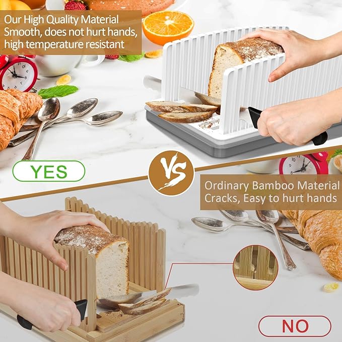 Kiss Core New Upgrade Bread Slicer for Homemade Bread, Bread Slicing Guide Adjustable Width, Foldable and Compact Cutting Guide with Crumb Tray, Suitability for Homemade Bread, Bagels, Cakes