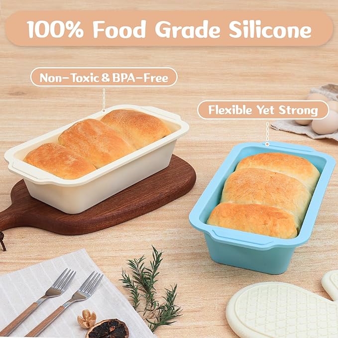 1 pc Silicone Bread Loaf Pans for Homemade Bread with Metal Frame, 9.5 x 5 Inch Non Stick Silicon Banana Loaf Pan for Oven, Silicone Baking Mold for Brownies,Sandwiches (Mint Green)