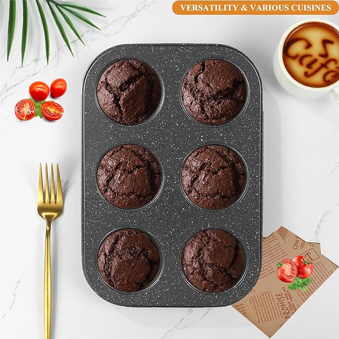 Walooza Muffin Cupcake Pan, Muffin Tins Nonstick 6, Muffin Top Cookie Cheese Cake Pan for Baking, Toast Oven Baking Supplies Small Cake Pans Muffin Cups Non Stick