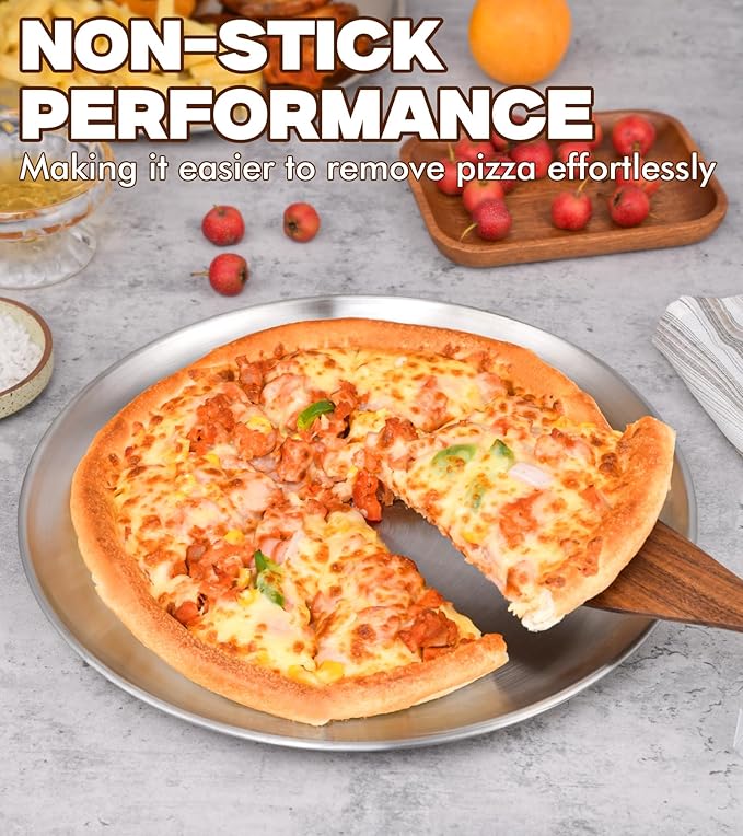 Yuiicaov Stainless Steel Pizza Pan 12 inch, Pizza Pan for Oven, Steel Pizza Tray, Thick Round Pizza Plate Pizza Baking Sheet, Easy Clean & Dishwasher Safe, Set of 1