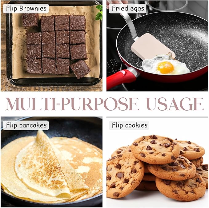 Silicone Cookie Spatula Turner 2 Pack Mini Brownie Spatula Flexible Kitchen Small Silicone Turner for Nonstick Cookware Heat Resistant No Scratch Flipper for Egg Pancake(Khaki)