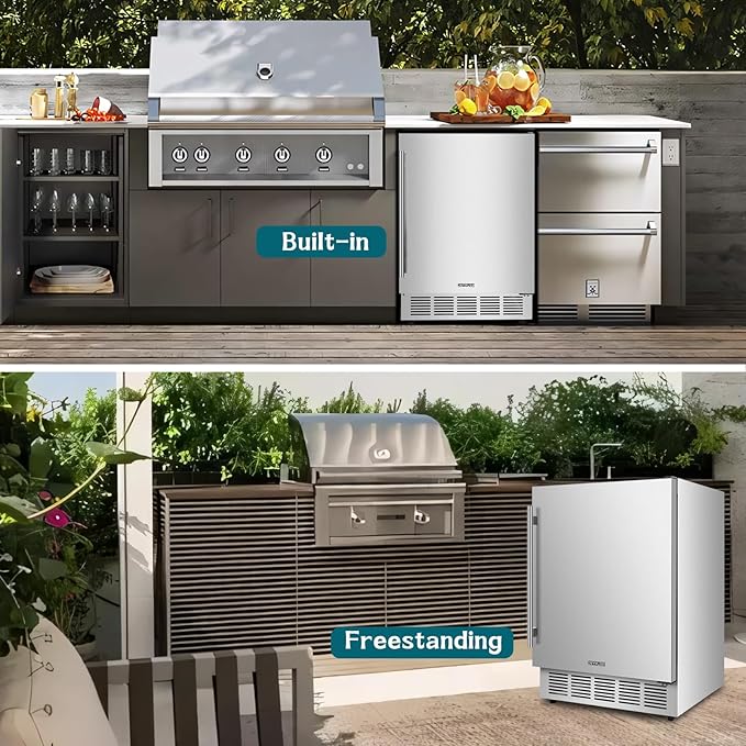 ORYMUSE 24" Outdoor Beverage Cooler Fridge - Undercounter Refrigerator, Stainless Steel Seamless Door - Holds 180 Cans, Powerful Cooling Compressor - Patio Kitchen, Commercial Use