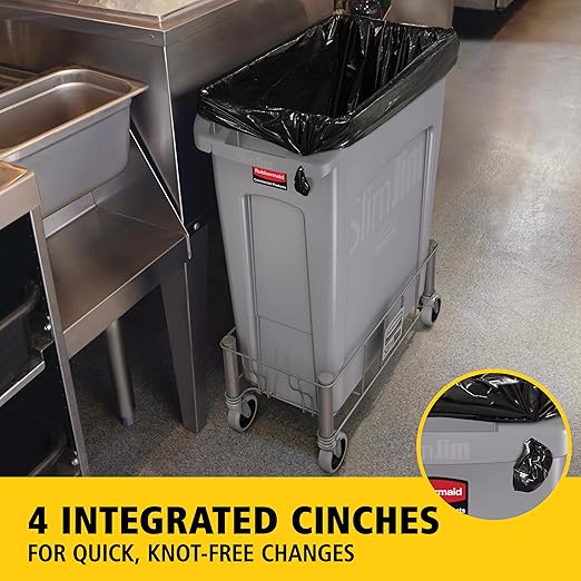 Rubbermaid Commercial Products Slim Jim Plastic Rectangular Trash/Garbage Can with Venting Channels, 23 Gallon, Gray
