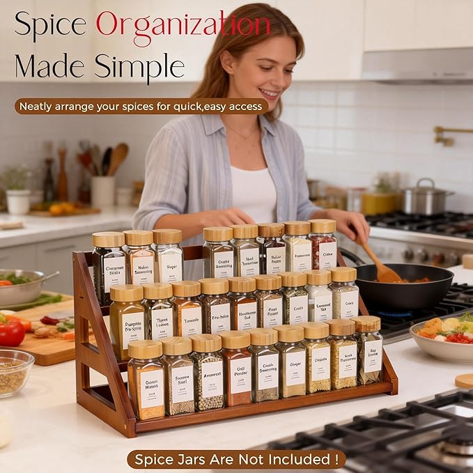 Spice Rack, Spice Organizer -3 Tier Bamboo Spice Racks, Solution for Spice Storage in Kitchens, Countertops，Storage Rooms and Other Places(Walnut)