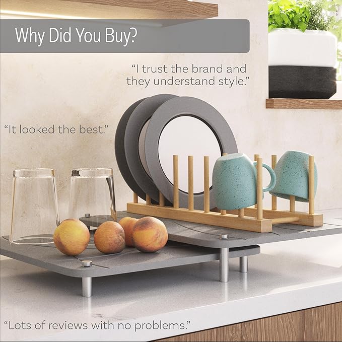 Large Stone Drying Mat for Kitchen Counter | 15.8” x 11.8” Dish Drying Mat Large | Diatomaceous Earth Collapsible Stone Dish Drying Mat | Collapsible Stone Mat for Kitchen Counter (Light Gray)
