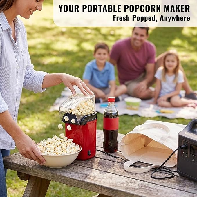 Hot Air Popcorn Popper, Mini Electric Popcorn Maker, Oil-Free Air Popper Up to 8 Cups in Minutes, Measuring Cup Butter Melting Tray, One-Touch Switch, Easy 1-2-3, Movie Night, Dorm(Red)