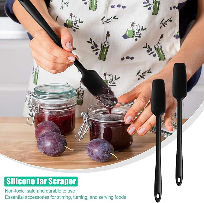2 Pieces Long Handle Silicone Jar Spatula Kitchen Scraper Spatula Non-Stick Rubber Silicone Scraper for Jars, Smoothies, Blenders Cooking Baking Stirring Mixing (Black)