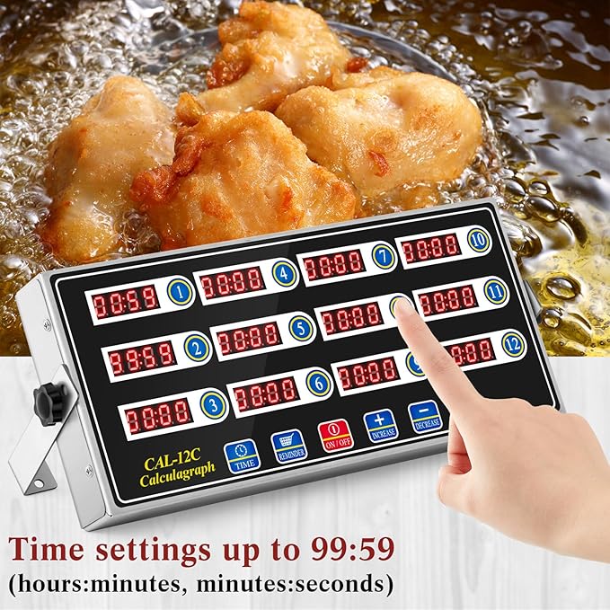 Relaxweex 1 Pack Commercial 12 Channel Digital Kitchen Timer, Multi-Countdown Timer with Loud Alarm & Large LCD Display, Wall Mount or Countertop for Restaurant, Fry Station, Baking & Lab Use