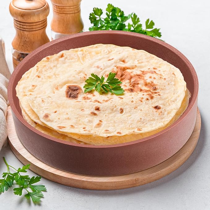 Sabary 4 Pcs Tortilla Warmer with Lid 8.5 x 2.4 Inch Robust Plastic Tortilla Holder Taco Keeper Pancake Waffles Food Container Microwave Save for Mexican Night Fiesta Party Home Restaurant Bar (Brown)