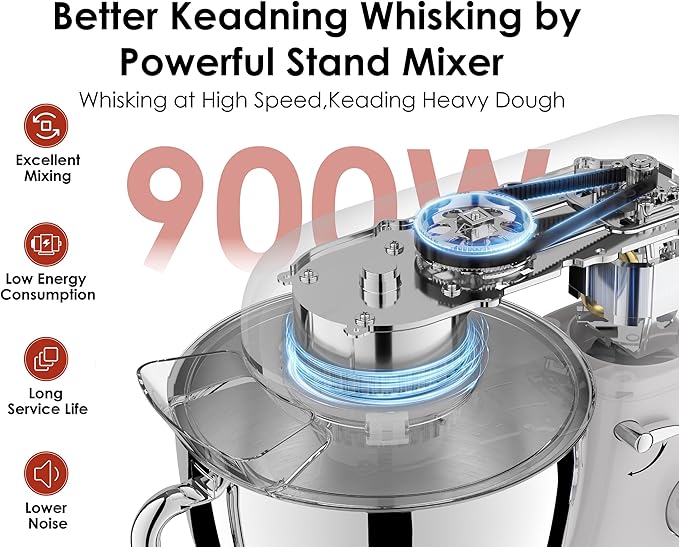Kitchen in the box Stand Mixer - 8.5 Quart Mixing Bowl with Handle, 900 Watt Heavy Bread Dough Standing Mixers Tilt-head with Dough Hook, Whisk, Flat Beater and Splash Guard (Red)