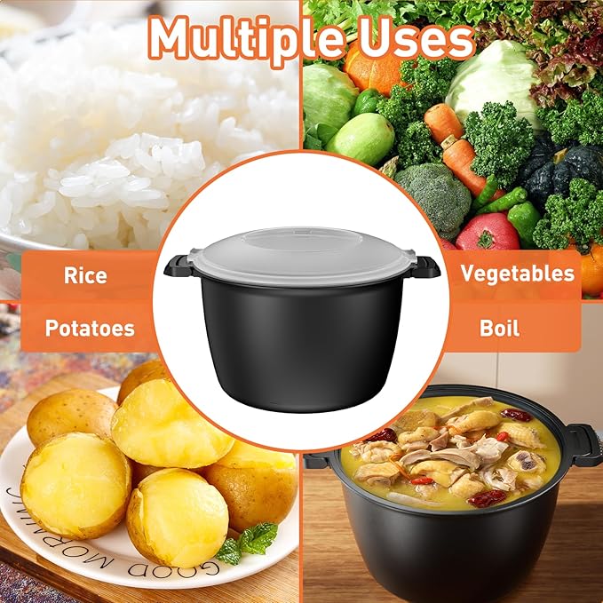 Microwave Rice Steamer Cooker, 3 Quart Microwave Vegetable Steamer, Microwave Steamers for rice, veggie, grains, and other starchy foods, BPA Free, Dishwasher Safe