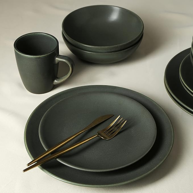 Stone Lain Grao Stoneware 32-Piece Dinnerware Set, Green