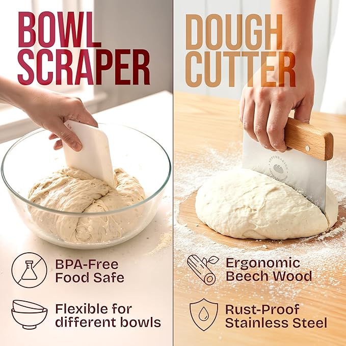 Superbaking 10" Oval Banneton Bread Proofing Basket – Sourdough Starter Kit for Crusty Artisan Style Loaves, Includes Essential Bread Baking Supplies & Tools - Ideal Gift for Bakers