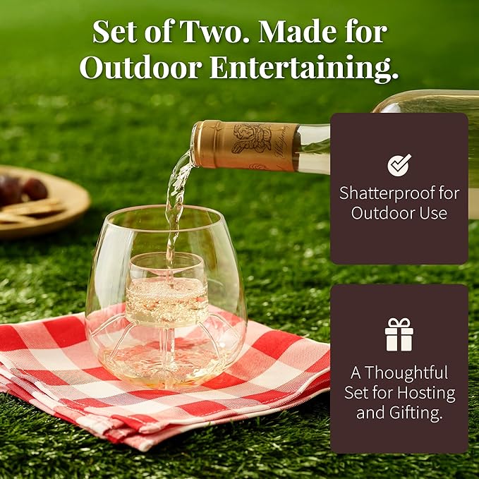 Shatterproof Aerating Wine Glasses (Set of 2) by Chevalier Collection - Tritan Plastic Outdoor Wine Glasses with Patented Built-In Aerator - Pool, Camping, Boat Safe - Gift Packaging