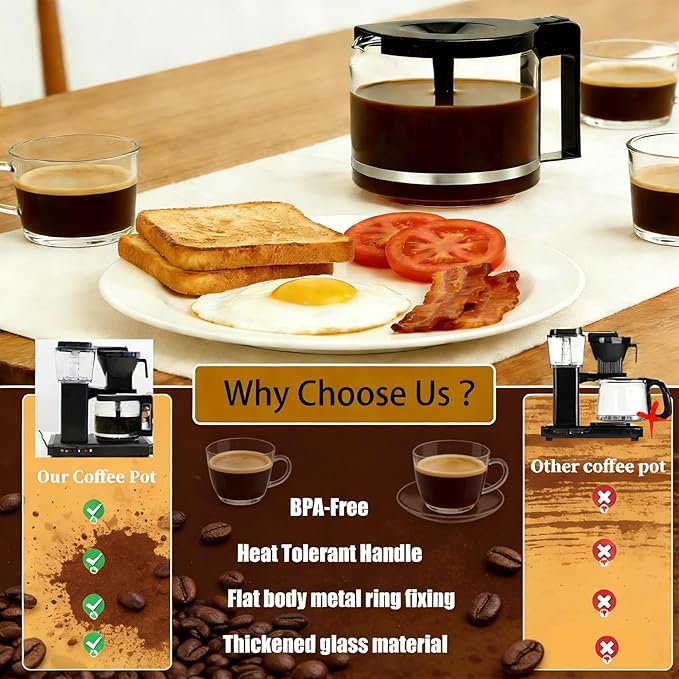 Carafe Compatible With Technivorm 89830 1.25L/40oz Glass Carafe, 10 Cup Carafe Replacement Compatible With Moccamaster KBG/CDG/KBGV Select/CD Series Coffee Machines, Scratch-resistant and durable.