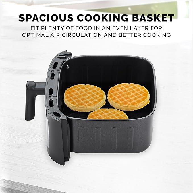 Kalorik Air Fryer 7 Quart Capacity with Touchscreen Controls 10 Cooking Presets in 12 Food Categories with Large Illuminated View Window and Nonstick Basket & Trivet, 1500-Watts, Black