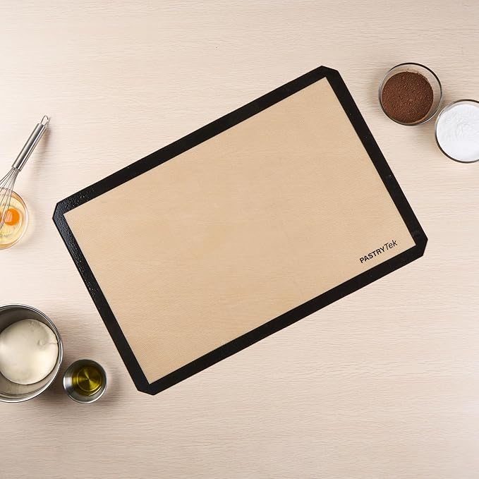 Restaurantware Baking Mat Pack of 1 Non-Stick 15.7"x23.6" Silicone Full Size Baking Mat, Rectangle Reusable Durable Oven-Friendly Anti-Slip Sheet for Kneading Rolling Shaping Dough, Tan and Black