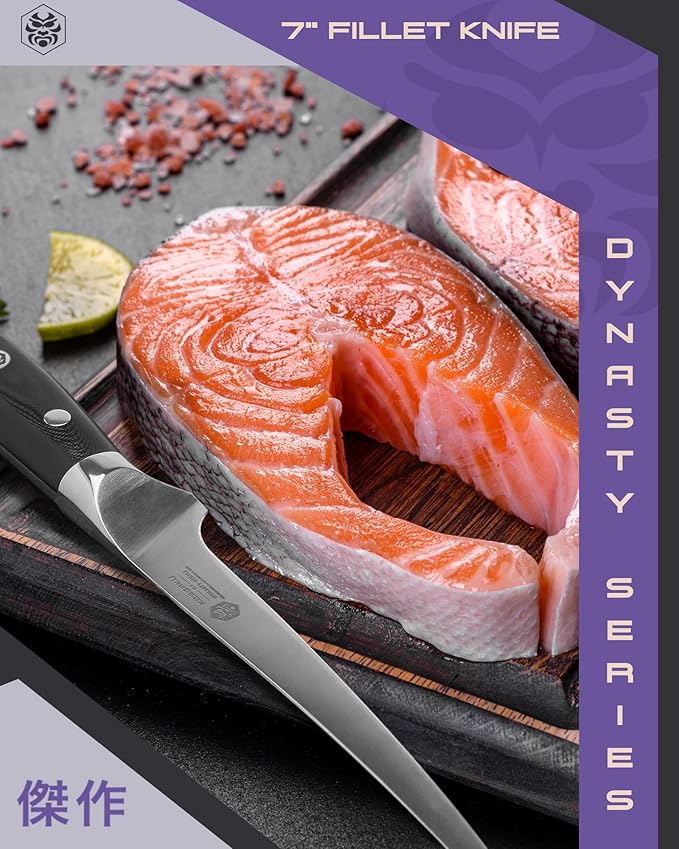 KESSAKU Fillet Knife - 7 inch - Dynasty Series - Flexible - Razor Sharp - Forged ThyssenKrupp German High Carbon Stainless Steel - Boning, Trimming, Skinning - G10 Garolite Handle with Blade Guard