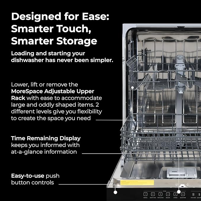 Kenmore 22-14599 24" Built-In Dishwasher - UltraWash, SmartWash, Sanitize Rinse, SmartDry and Leak Detection - 14 Place Settings - 51 DBA - ENERGY STAR Certified - 24" - Black