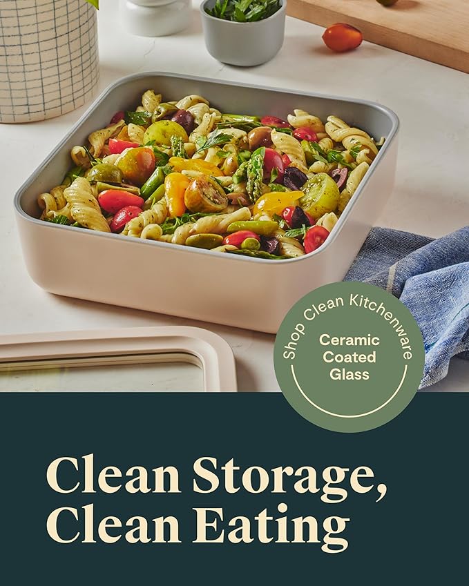 Caraway 6pc Glass Food Storage Set – 10 Cup Food Containers (6) - Ceramic Coated - Non Toxic, Non Stick with Lids - Microwave Safe - Sage