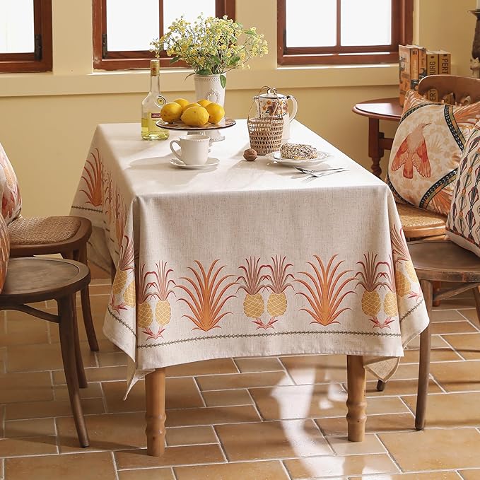 patdrea Designer Square Tablecloth,Pineapple Pattern Linen Tropical Style Tablecloths,Fall Table Cover Cloth Decor for Kitchen Dining Christmas,Tea Party,Thanksgiving,67"x67"-Pineapple B