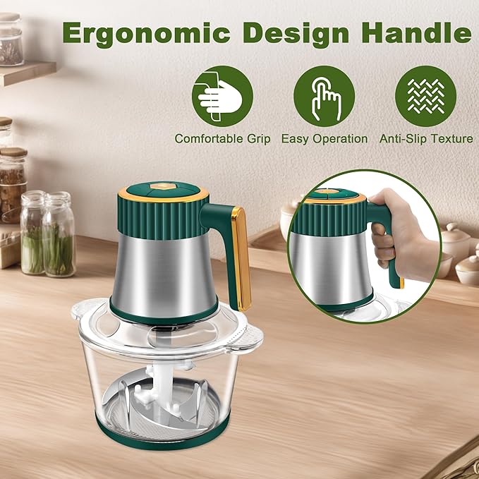 Food Processor, 5-Speed Electric Food Chopper, Meat Grinder with 2 Bowls (8 Cup+8 Cup) & 2 Sets of Blades, Meat Processor for Meat, Vegetables, Fruits and Nuts (Green)