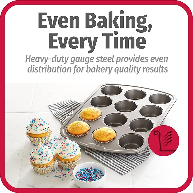 GoodCook Nonstick Steel 12-Cup Muffin Pan, Gray, Set of 2