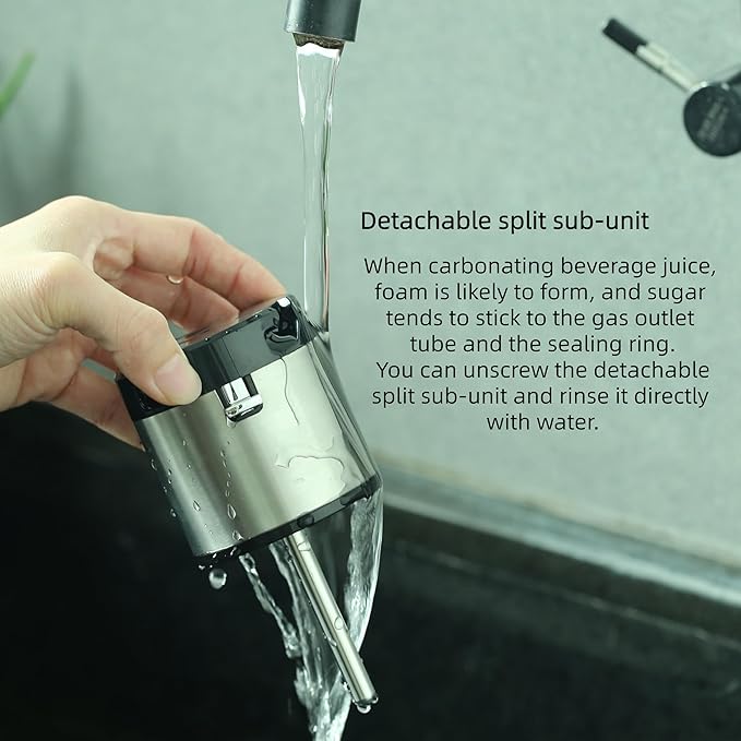Sparkling Water Maker – Balck 304 Stainless Steel Carbonator Machine with 2 BPA-Free Bottles (1L + 0.5L) & 2 CO2 Carbonator