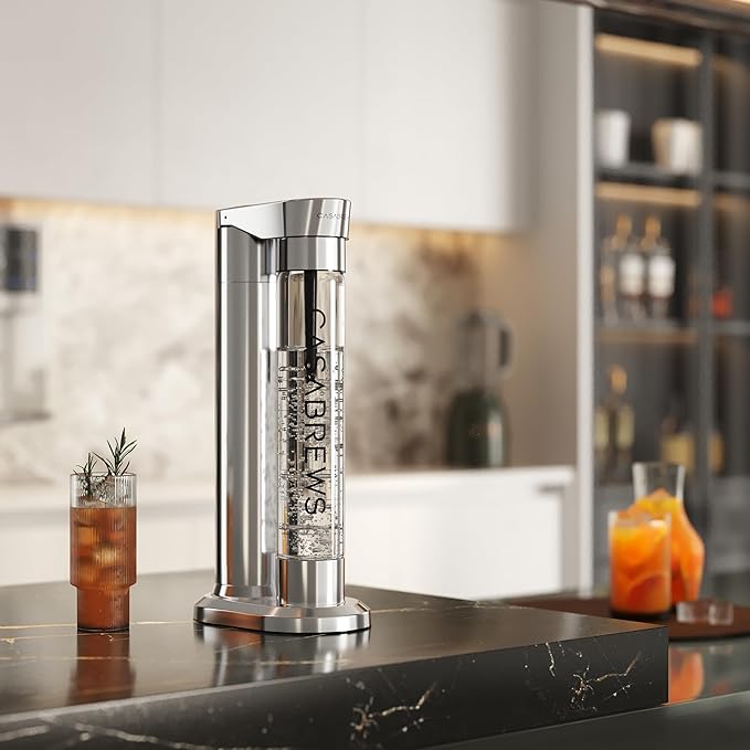 CASABREWS EDGE Soda Streaming Machine, Stainless Steel Sparkling Water Maker with Dual Safety Valves, BPA Free Bottle Soda Maker Carbonates Water, Wine, Juice, Uses 60L CO2 Carbonators (NOT Included).